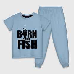 Пижама хлопковая детская Born to fish цвета мягкое небо — фото 1