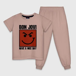 Пижама хлопковая детская Bon Jovi: Have a nice day, цвет: пыльно-розовый