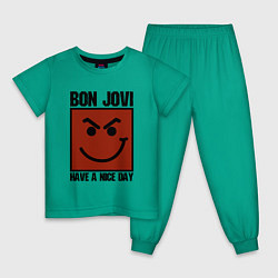 Пижама хлопковая детская Bon Jovi: Have a nice day, цвет: зеленый