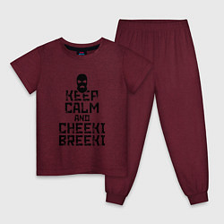 Пижама хлопковая детская Keep Calm & Cheeki Breeki, цвет: меланж-бордовый
