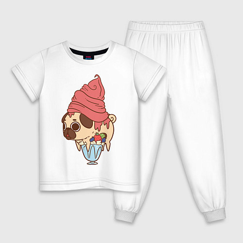 Детская пижама Мопс-пироженное / Белый – фото 1