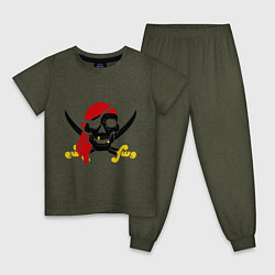 Пижама хлопковая детская Пиратская футболка, цвет: меланж-хаки