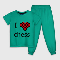 Пижама хлопковая детская I love chess, цвет: зеленый