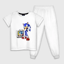 Пижама хлопковая детская Sonic TV, цвет: белый