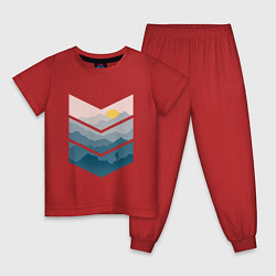 Пижама хлопковая детская Рассвет в горах, цвет: красный