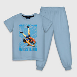 Пижама хлопковая детская Greco-roman wrestling цвета мягкое небо — фото 1