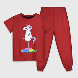 Пижама хлопковая детская Взлет единорога, цвет: красный