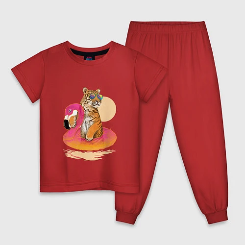 Детская пижама Тигр на фламинго / Красный – фото 1