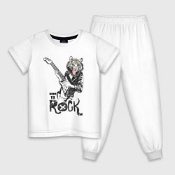 Пижама хлопковая детская Tiger: born to rock, цвет: белый