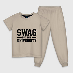 Пижама хлопковая детская Swag University, цвет: миндальный