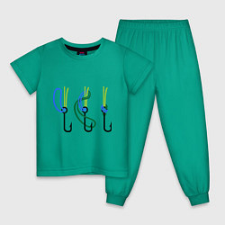 Пижама хлопковая детская Рыболовный узел цвета зеленый — фото 1