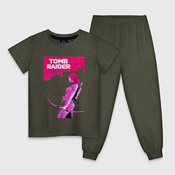 Пижама хлопковая детская Tomb Raider: Pink Style, цвет: меланж-хаки