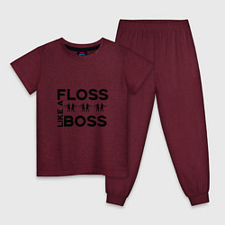 Пижама хлопковая детская Floss like a boss цвета меланж-бордовый — фото 1