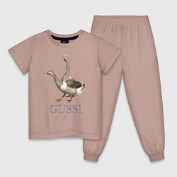 Пижама хлопковая детская Гуси, цвет: пыльно-розовый