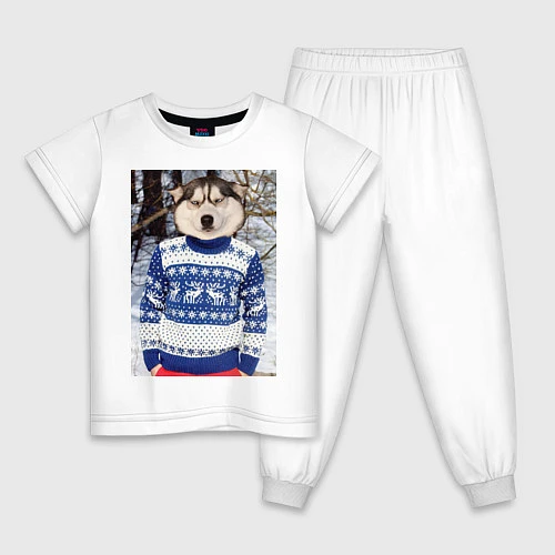 Детская пижама Хаски в свитере / Белый – фото 1