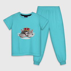 Пижама хлопковая детская Pretty kitten, цвет: бирюзовый