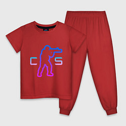 Пижама хлопковая детская CS - логотип с бойцом, цвет: красный