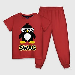Пижама хлопковая детская SWAG Penguin, цвет: красный
