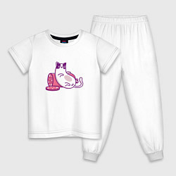 Пижама хлопковая детская Котик и колбаска, цвет: белый