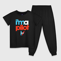 Пижама хлопковая детская IM A PILOT TOP, цвет: черный