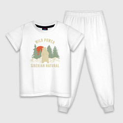 Пижама хлопковая детская Сибирь Дикая сила, цвет: белый