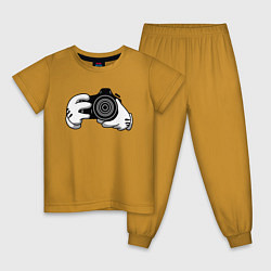 Пижама хлопковая детская Фотограф цвета горчичный — фото 1