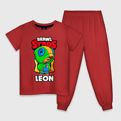 Пижама хлопковая детская BRAWL STARS LEON, цвет: красный