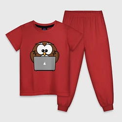 Пижама хлопковая детская Сова с ноутбуком, цвет: красный