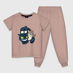 Пижама хлопковая детская Tardis Totoro, цвет: пыльно-розовый
