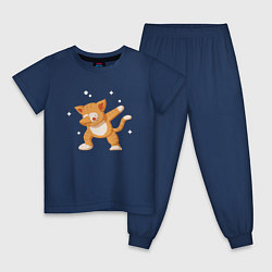 Пижама хлопковая детская Cat Dabbing, цвет: тёмно-синий