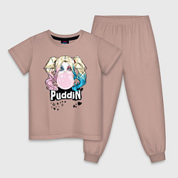 Пижама хлопковая детская Puddin', цвет: пыльно-розовый