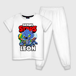 Пижама хлопковая детская BRAWL STARS LEON, цвет: белый