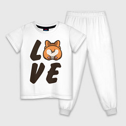 Пижама хлопковая детская Love Corgi, цвет: белый