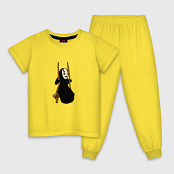 Пижама хлопковая детская Безликий на качелях, цвет: желтый