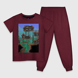 Пижама хлопковая детская Terraria, цвет: меланж-бордовый