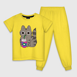 Пижама хлопковая детская Котик, цвет: желтый