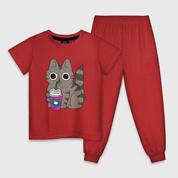 Пижама хлопковая детская Котик, цвет: красный
