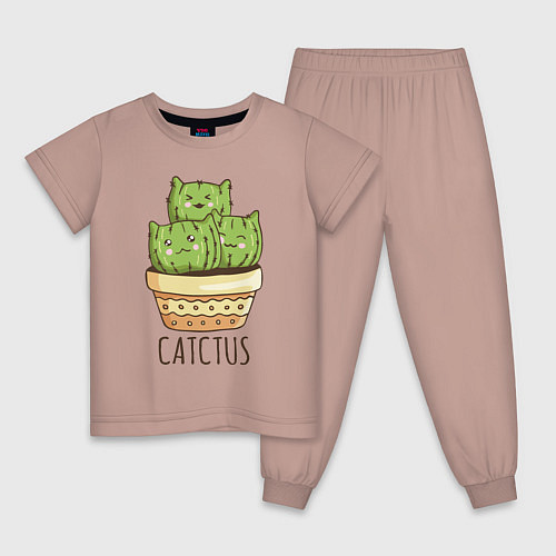 Детская пижама Кактус Котики / Пыльно-розовый – фото 1