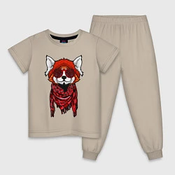 Пижама хлопковая детская Красная панда, цвет: миндальный