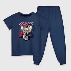 Пижама хлопковая детская Грозовой, кошак сфинкс, цвет: тёмно-синий