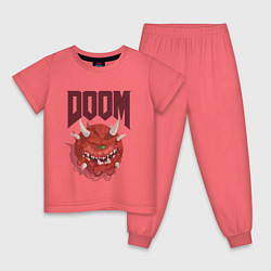 Пижама хлопковая детская DOOM, цвет: коралловый