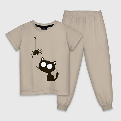 Детская пижама Котик и паучек / Миндальный – фото 1