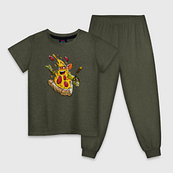 Пижама хлопковая детская Черепашки-ниндзя: Пицца, цвет: меланж-хаки