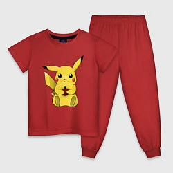 Пижама хлопковая детская Пикачу, цвет: красный