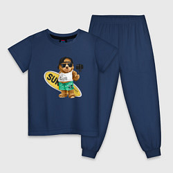 Пижама хлопковая детская Медвежонок серфер, цвет: тёмно-синий