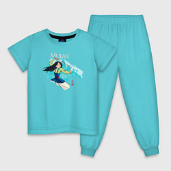 Пижама хлопковая детская Mulan Warrior, цвет: бирюзовый