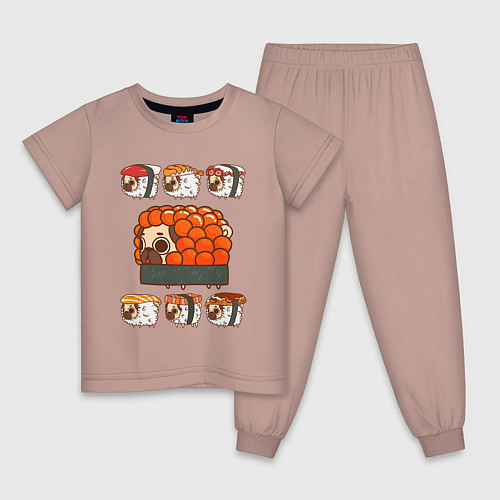 Детская пижама Мопс и роллы / Пыльно-розовый – фото 1