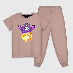 Пижама хлопковая детская Fall guys, цвет: пыльно-розовый