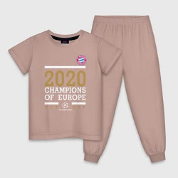 Пижама хлопковая детская FC Bayern Munchen Champions of Europe 2020, цвет: пыльно-розовый