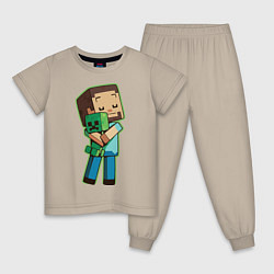 Пижама хлопковая детская Minecraft, цвет: миндальный